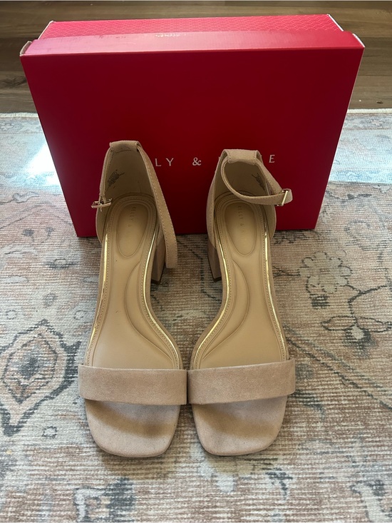 Kelly & Katie Shoes - Kelly & Katie Nude Suede Ankle-Strap Block Heels